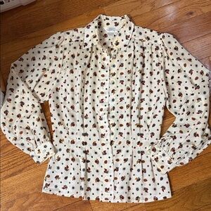 Vintage - Floral Patterned Cream Shirt size 8